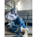 WIAOFELLAS  -  Distressed Brushed Jeans Men Niche High Street Straight Trousers