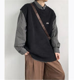 WIAOFELLAS  -  Men Autumn Winter Retro O-neck Knitted Vest Men's Oversize Loose Pullover Waistcoat Male Solid Sweater Sleeveless Tops K460