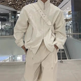 WIAOFELLAS  -  Solid color stand collar hem drawstring design short jacket for men's spring high-end and handsome thin workwear fashion jacket
