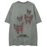 WIAOFELLAS  -  Men Hip Hop Streetwear Retro T Shirt Washed Old Butterfly Print Tshirt Cotton T-Shirt Short Sleeve Racing Style Tops Tees New