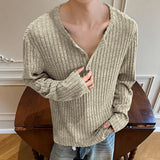 WIAOFELLAS  -  Men Shirt Solid Color Knitted Long Sleeve Casual Men Clothing Streetwear Korean Style Spring Autumn Fashion Male Tops
