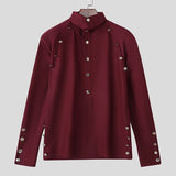 Wiaofellas  -  Men Shirt Solid Color Stand Collar Long Sleeve Button Men Clothing Streetwear Loose Fashion Casual Tops Camisas