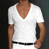 Wiaofellas  -  Slim Fit Short Sleeve V-Neck T-Shirt for Men Breathable Lightweight Summer Casual Top in Solid Color