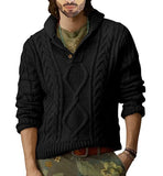 WIAOFELLAS  -  Spring Autumn Men Knit Sweater Fashion Stand Collar Button-up Top Vintage Mens Long Sleeve Solid Sweaters Casual Streetwear