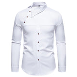 Wiaofellas  -  Men Long Sleeve Shirts Personality Slant Collar Mens Dress Shirt Casual Male Top Clothes Chemise Hemd Homme Shirt S55