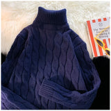 Wiaofellas  -  Autumn Winter Men's Thick Sweater Thick Solid Color Turtleneck Collar Long Sleeve Warm  Basic Classical  Knit Sweater