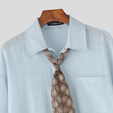 WIAOFELLAS  -  Men Shirt Solid Color Lapel Long Sleeve Men Clothing Plaid Scarf Streetwear Loose Cotton Fashion Casual Tops Male Shirts
