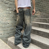 WIAOFELLAS  -  Fashion Summer Men's Gradient Do Old Design Loose Denim Pants Vintage Wide Leg High-waisted Straight Jeans Male