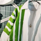 WIAOFELLAS  -  New Spring and Autumn Fashion Trend Simple Polo Collar Stripe Contrast Slouchy Style Casual Loose Men's Shirt Thin Coat