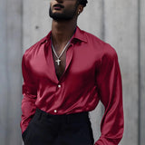 WIAOFELLAS  -  Fashion Ice Silk Smooth Shirts For Men Spring Autumn Long Sleeved Home Tops Streetwear Nightclub Party Shirts Men's Clothing