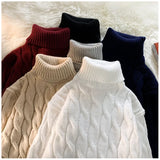 Wiaofellas  -  Autumn Winter Men's Thick Sweater Thick Solid Color Turtleneck Collar Long Sleeve Warm  Basic Classical  Knit Sweater