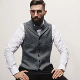 WIAOFELLAS  -  Autumn Winter Men's British Waistcoat Retro Herringbone Slim Tweed Suit Vest Heavy Button Jacket Men Aesthetic Sleeveless Coat