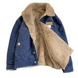 WIAOFELLAS  -  fashion trend warm leisure commuting corduroy jacket men's winter loose plush plus velvet padded leisure lapel jacket cloth