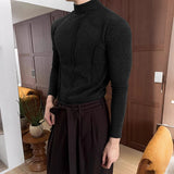 WIAOFELLAS  -  Men T Shirt Solid Color Knitted Turtleneck Long Sleeve Male Tee Tops Streetwear Fashion Casual Men Clothing S-5XL 2026