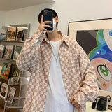 WIAOFELLAS  -  2025 New Spring Autumn Men Long Sleeve Buttons Shirt Men's Korean Oversize Loose Casual Shirts Male Lapel Plaid Blouses P589
