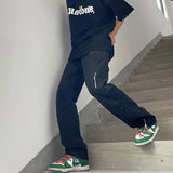 WIAOFELLAS  -  Spring American Cargo Pants Men Vintage Loose Skinny Straight Brown Jeans High Street Hems Zippered Denim Trousers