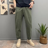 WIAOFELLAS  -  Loose Fit Casual Cotton Pants for Men with Elastic Waist Large Size Waed Harlan Nine Point Pants Autumn Winter Pure Cotton