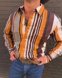 Wiaofellas  -  Men's Retro Western Striped Shirt Casual Short Sleeve Button-Up Cowboy Style Shirt