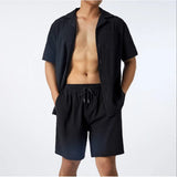 WIAOFELLAS  -  Summer Sports Short-Sleeved Shorts Suit Cotton and Linen Loose Casual Men's Shirt Suit Suit