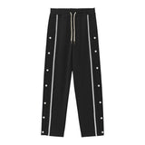 WIAOFELLAS  -  Daily Casual Loose Men Pant Buttons Patchwork Design Streetwear Straight Leg Trousers Lace-up Elastic Waist Harajuku Track Pants
