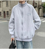 Wiaofellas  -  Velvet Cardigan Sweatshirt Men's Loose Korean Sports Jacket Trendy Hong Kong Style Stand Up Collar Jacket