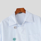 Wiaofellas  -  Men Striped Shirt Lapel Short Sleeve Loose Men Clothes Colorful Button Shirts Streetwear Summer Fashion Casual Tops