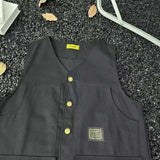 WIAOFELLAS  -  V-neck Men's Tank Tops Single Breasted Solid Color Sleeveless Casual Menswear Loose Pocket Malek Vests Summer