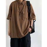 Wiaofellas  -  New Summer Men's Japanese Harajuku Style Cargo Polo Shirt Loose Short Sleeve Casual Shirt Lightweight Fashion Outerwear Top