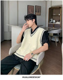 WIAOFELLAS  -  Spring and Autumn Academy Sweater Men's Casual V-neck Vest Sweater Korean Style Fashion Loose Candid Top