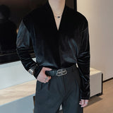 WIAOFELLAS  -  New Autumn Trend High Elasticity Ribbed Knitted Long Sleeve T-shirt men Temperament V-neck Versatile T-shirt casual Base Shirt