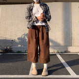 Wiaofellas  -  Men's Summer Wide Leg Loose Casual Calf-length Cargo Pants Japanese Korean Streetwear Cityboy Trousers Women Harem Pant for Men