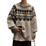 WIAOFELLAS  -  Men's Hong Kong Style Pullover Sweater Loose Stylish Knitwear Autumn Winter New Style Trendy Unisex Retro Versatile Top