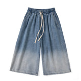 WIAOFELLAS  -  Korean Fashion Men Gradient Denim Shorts Wide Leg  Jorts Jeans Man Summer Streetwear Oversize Casual Baggy Jeans Shorts