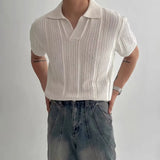 Wiaofellas  -  New Summer Men's Fashion Hollow Out Polo Shirt Casual Solid Color Half Sleeve High Quality Knitted T Shirt Loose Trendy Top