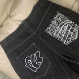 Wiaofellas  -  Mens Chicano Embroidered Denim Shorts Genderless New Fashion Streetwear American Personality Versatile Shorts Unisex