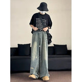 WIAOFELLAS  -  Spring Men's Y2K Baggy Sweet Denim Trouser Washed Vintage Classic Casual Pants Grunge High Street Retro High Waist Ripped Jeans