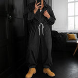 WIAOFELLAS  -  Men Jumpsuits Striped Lapel Long Sleeve Drawstring Joggers Rompers Streetwear Loose Fashion Casual Male Overalls Pants