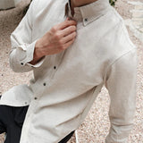 Wiaofellas  -  Stylish Mens Long Sleeve Linen Shirts Spring Autumn Daily Casual Slim Fit Cardigan Tops Men Retro Button-up Lapel Linen Shirt