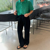 WIAOFELLAS  -  Mens Knit Polo Shirt Textured Weave Hollow Korean Niche Summer Short Sleeve Top Breathable Thin Relaxed Fit lapel Daily Mens Top