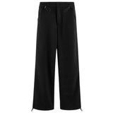 Wiaofellas  -  Drawstring Men's Legged Trousers Straight Loose Korean Legged Casual Pants Vertical Black Wide Leg Pants Harajuku 2Y2323