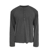 Wiaofellas  -  Men's Henry Neck Long Sleeve T-Shirt Autumn Loose Casual Button Top Basic Tee Couples Streetwear Simple T-Shirts
