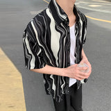 WIAOFELLAS  -  Men Shirt Printing Summer Lapel Short Sleeve Loose Casual Men Clothing Streetwear 2025 Korean Style Fashion Male Shirts