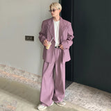 WIAOFELLAS  -  Fashion Elegant Suits Men Two Piece Trend Set Niche Design Korean Shoulder Pad Coat Male Loose Wide Leg Pants