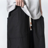 WIAOFELLAS  -  Summer Cotton Casual Pants Men Oversized Wide Leg Pants Men Japanese Streetwear Hip-hop Loose Straight Pants Men Trousers M-3XL