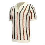 Wiaofellas  -  Mens Breathable Striped Casual Hollow Knitted Polo Shirt Genderless Summer New Fashion Contrast Color Simple Shirt Unisex