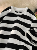 WIAOFELLAS  -  Men Summer Street Casual Striped T-shirt with Soft Fabric College Style Short-sleeved T-shirt Oversized Men's T-shirt B112