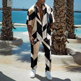 WIAOFELLAS  -  New Spring/Summer Fashion Shirt Set Men's 3D Printed Collar Short Sleeve Casual Solid Color Set Hawaiian Shirt Holiday Men's Set