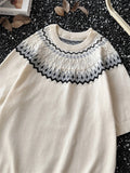 WIAOFELLAS  -  American Retro Knitted Shirt Unisex Short-sleeved Pullover Men's Korean Summer High-end Twisted T-shirt Front Shoulder Sweater