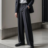 Wiaofellas  -  Stylish Mens Straight Suit Trousers Spring Summer Fashion Solid Color Pleated Pants For Men Casual Loose Breathable Pants