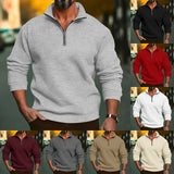 Wiaofellas  -  Men Spring Autumn Fleece Sweatshirt Half Zip Stand Collar Loose Casual Pullover Tops